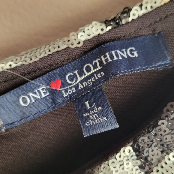 NWT! One Clothing Los Angeles Black Silver Geometric Sequin Dress Size Large - Picture 3 of 8